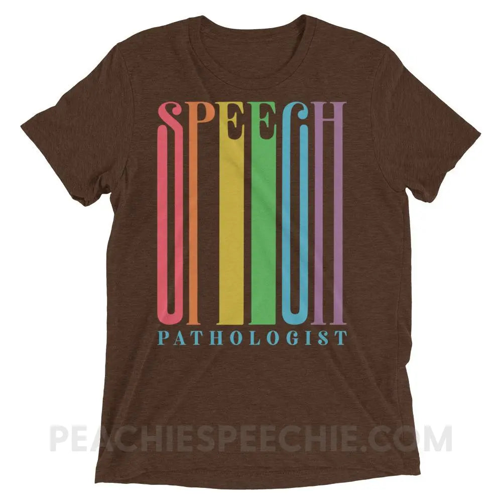 Stretchy Rainbow Speech Tri-Blend Tee - Brown Triblend / XS - T-Shirts & Tops peachiespeechie.com