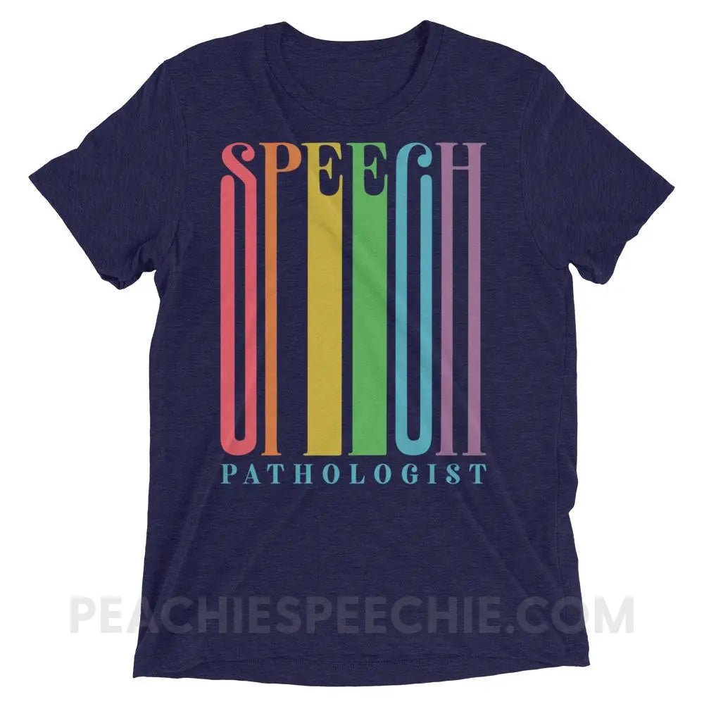 Stretchy Rainbow Speech Tri-Blend Tee - Navy Triblend / XS - T-Shirts & Tops peachiespeechie.com