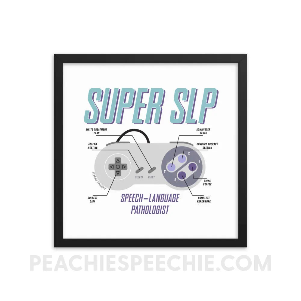 Super SLP Retro Controller Framed Poster - 16″×16″ - peachiespeechie.com