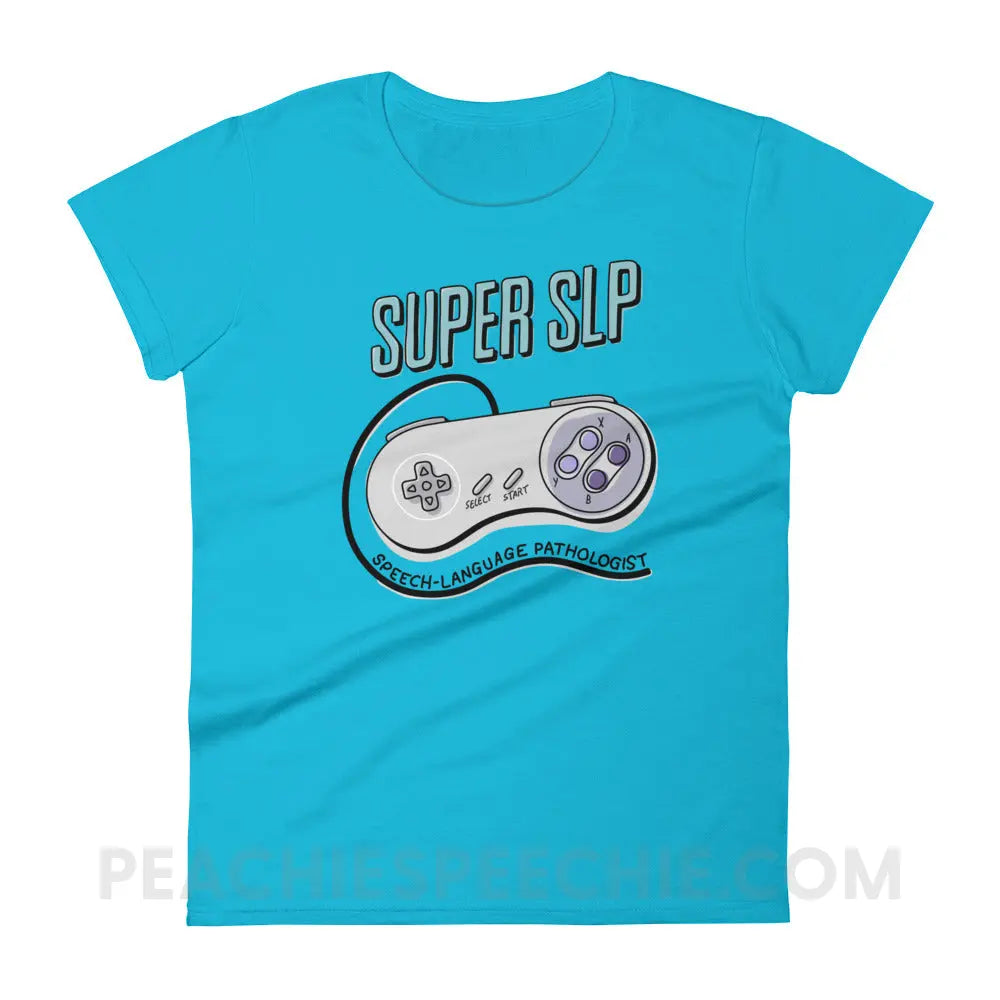 Super SLP Retro Controller Women’s Trendy Tee - Caribbean Blue / S peachiespeechie.com