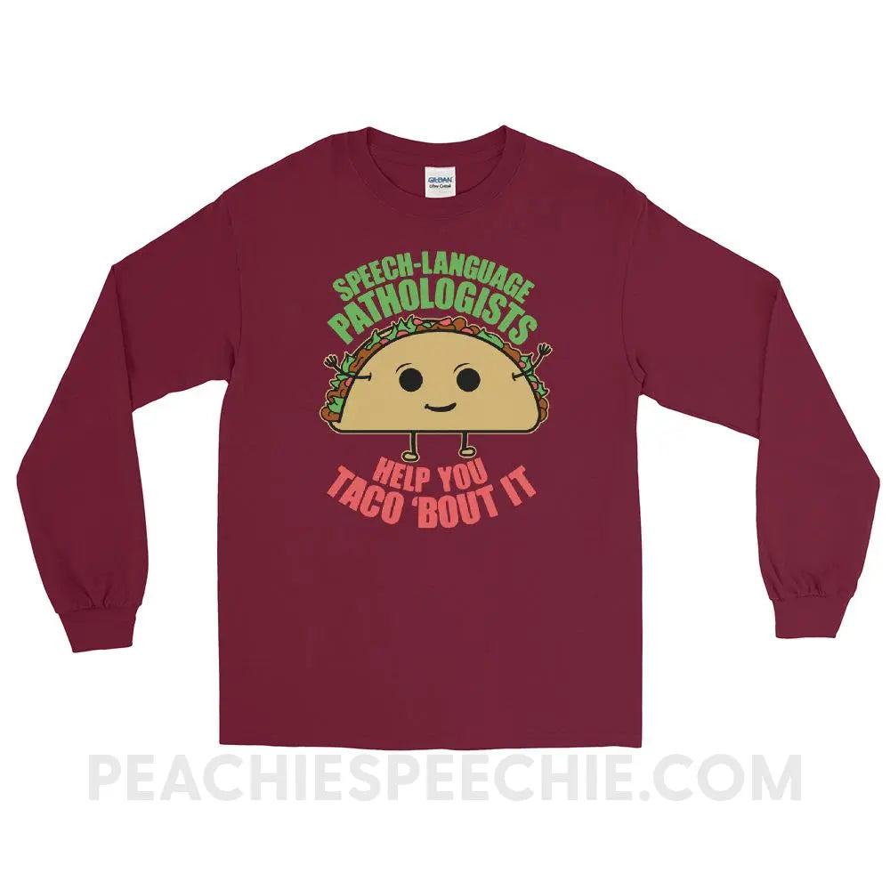 Taco ’Bout It Long Sleeve Tee - Maroon / S - T-Shirts & Tops peachiespeechie.com