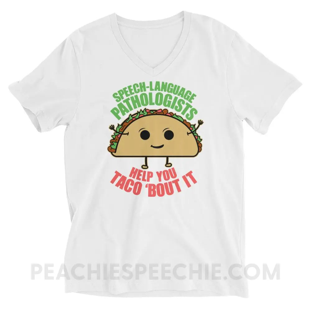 Taco ’Bout It Soft V-Neck - White / S - T-Shirts & Tops peachiespeechie.com