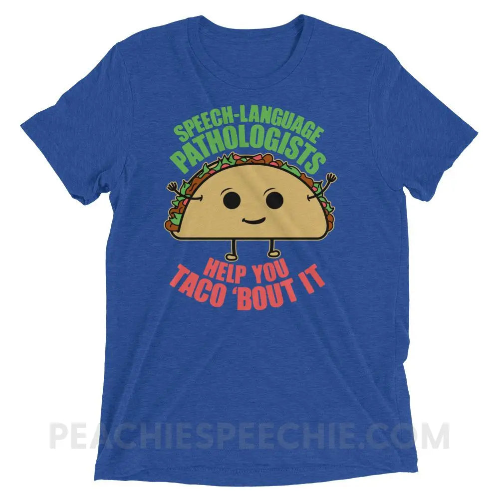 Taco ’Bout It Tri - Blend Tee - True Royal Triblend / XS - T - Shirts & Tops peachiespeechie.com