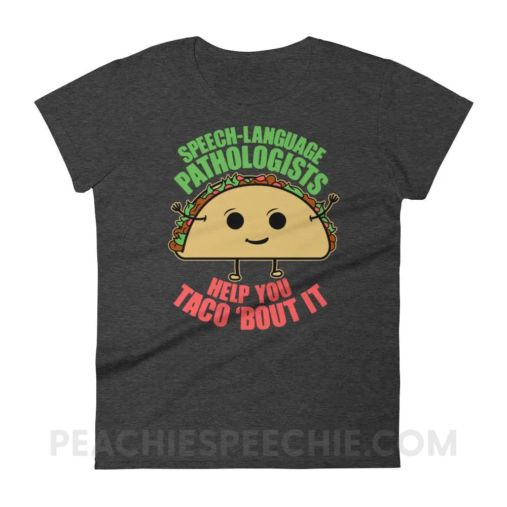 Taco ’Bout It Women’s Trendy Tee - Heather Dark Grey / S - T-Shirts & Tops peachiespeechie.com