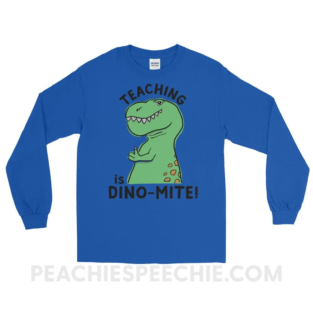 Teaching is Dino-Mite! Long Sleeve Tee - Royal / S - T-Shirts & Tops peachiespeechie.com