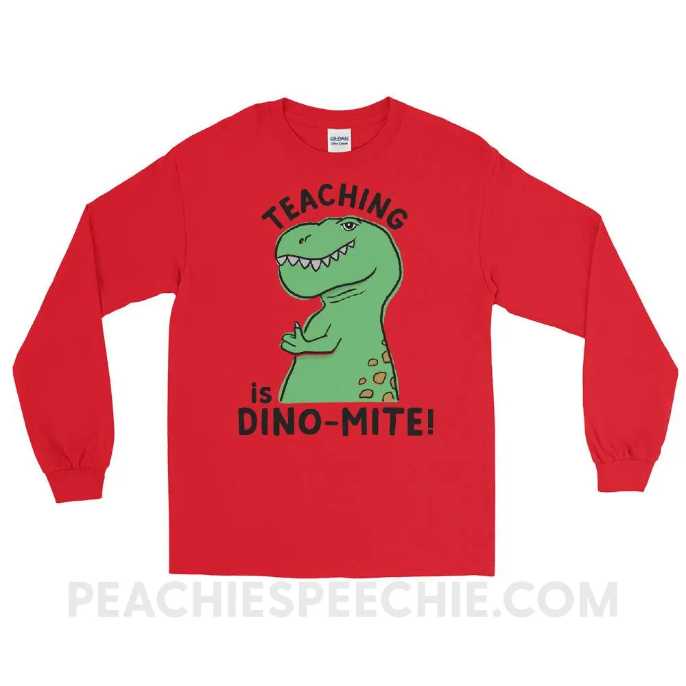 Teaching is Dino-Mite! Long Sleeve Tee - Red / S - T-Shirts & Tops peachiespeechie.com