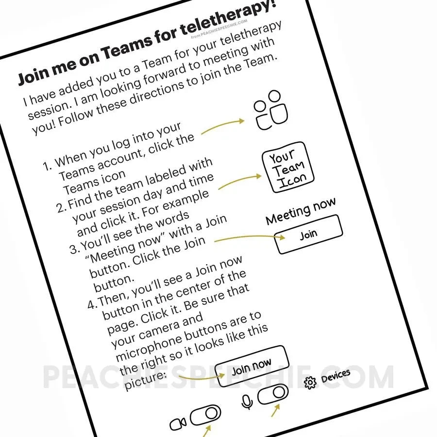 Teams Teletherapy - How to Join and Icon Info - Materials - peachiespeechie.com