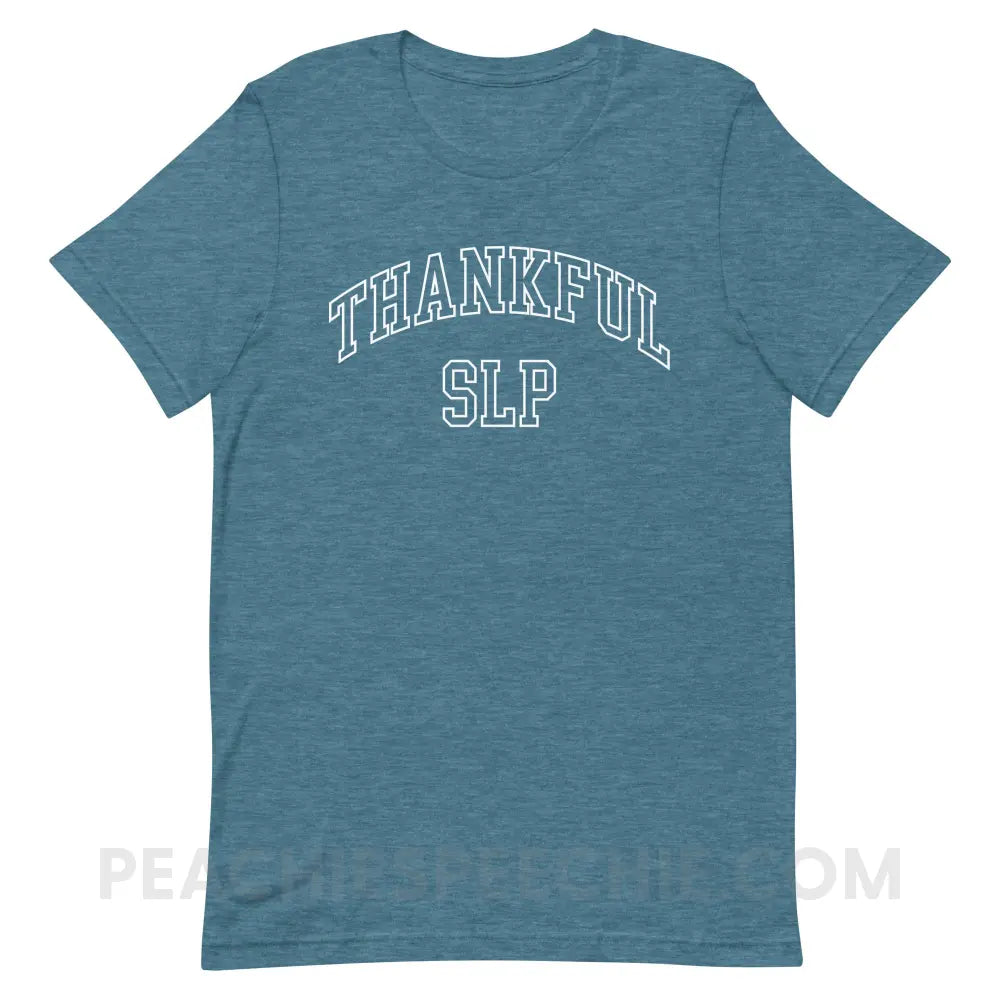 Thankful SLP Premium Soft Tee - Heather Deep Teal / S - peachiespeechie.com