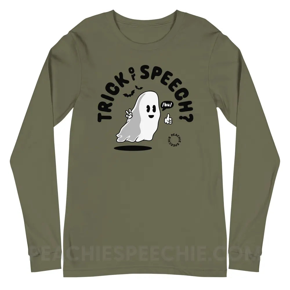Trick or Speech Premium Long Sleeve - Military Green / XS - peachiespeechie.com