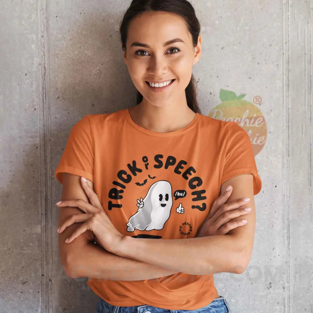 Trick or Speech Premium Soft Tee - Burnt Orange / XS - peachiespeechie.com