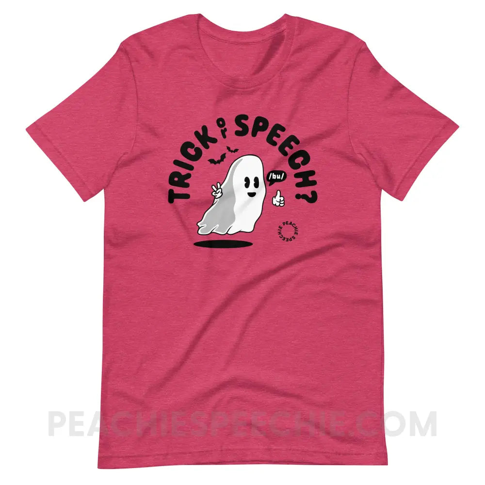 Trick or Speech Premium Soft Tee - Heather Raspberry / S peachiespeechie.com