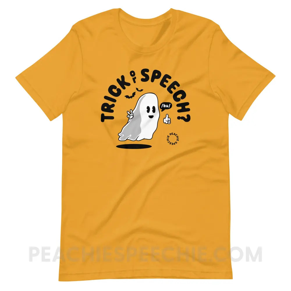 Trick or Speech Premium Soft Tee - Mustard / XS peachiespeechie.com
