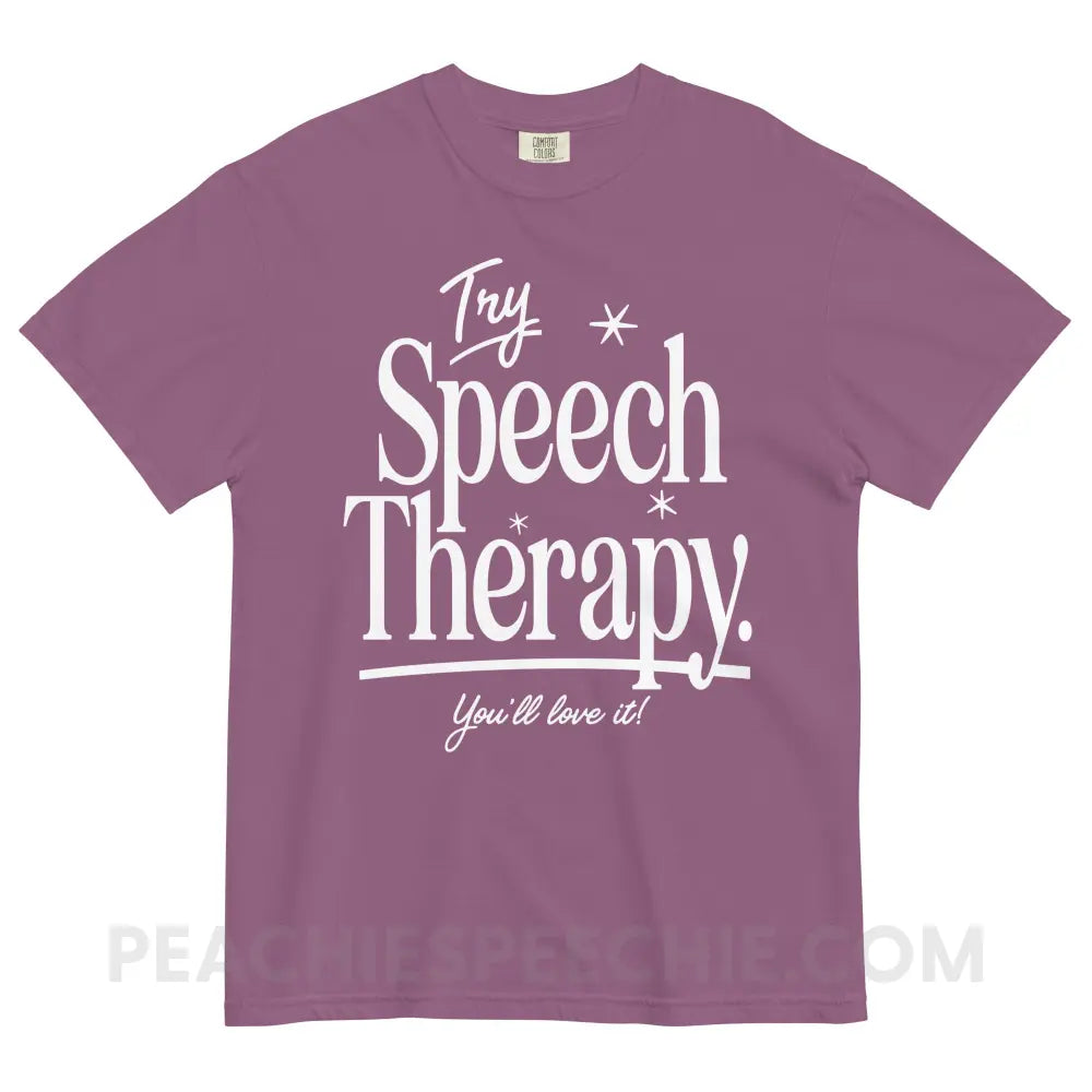 Try Speech Therapy Comfort Colors Tee - Berry / S - peachiespeechie.com