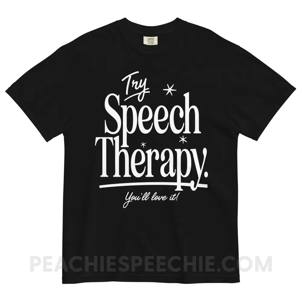 Try Speech Therapy Comfort Colors Tee - Black / S - peachiespeechie.com
