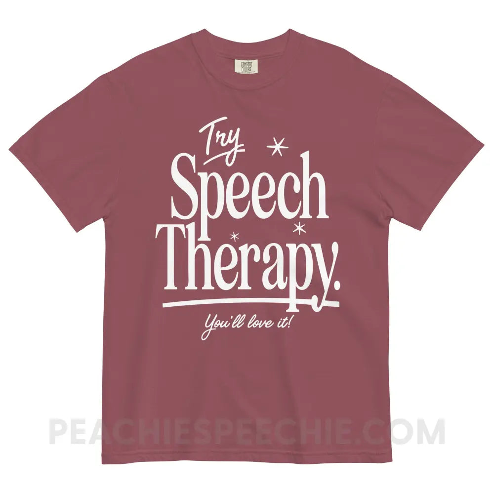 Try Speech Therapy Comfort Colors Tee - Brick / S - peachiespeechie.com