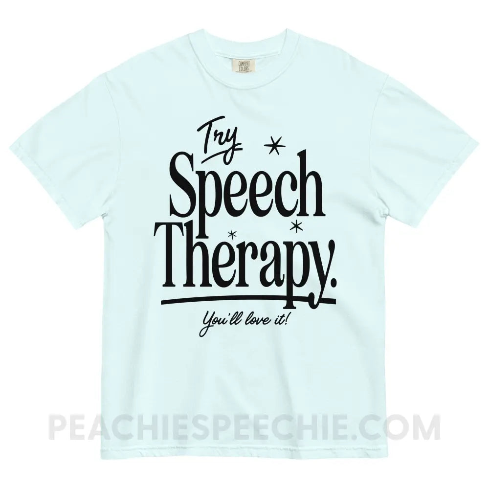 Try Speech Therapy Comfort Colors Tee - Chambray / S - peachiespeechie.com