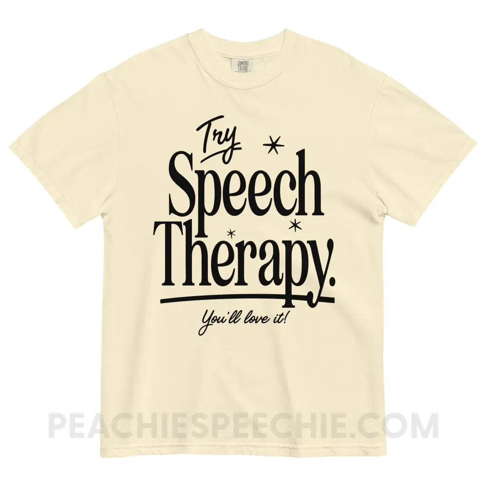 Try Speech Therapy Comfort Colors Tee - Ivory / S peachiespeechie.com
