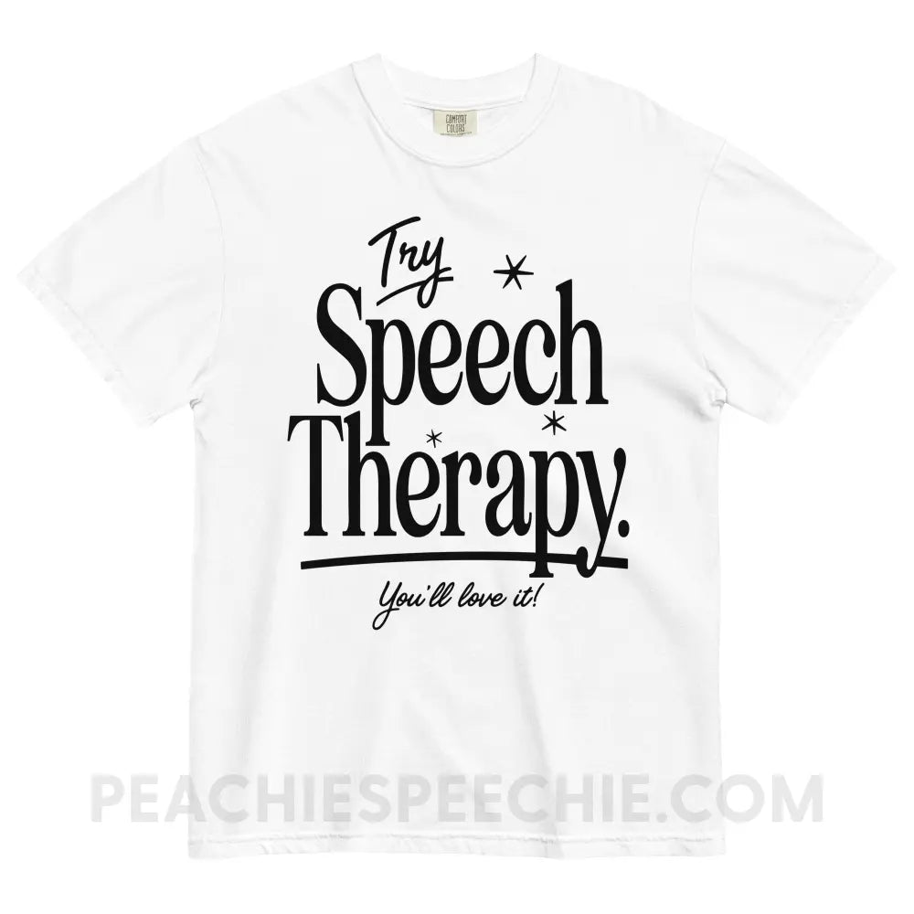 Try Speech Therapy Comfort Colors Tee - White / M - peachiespeechie.com
