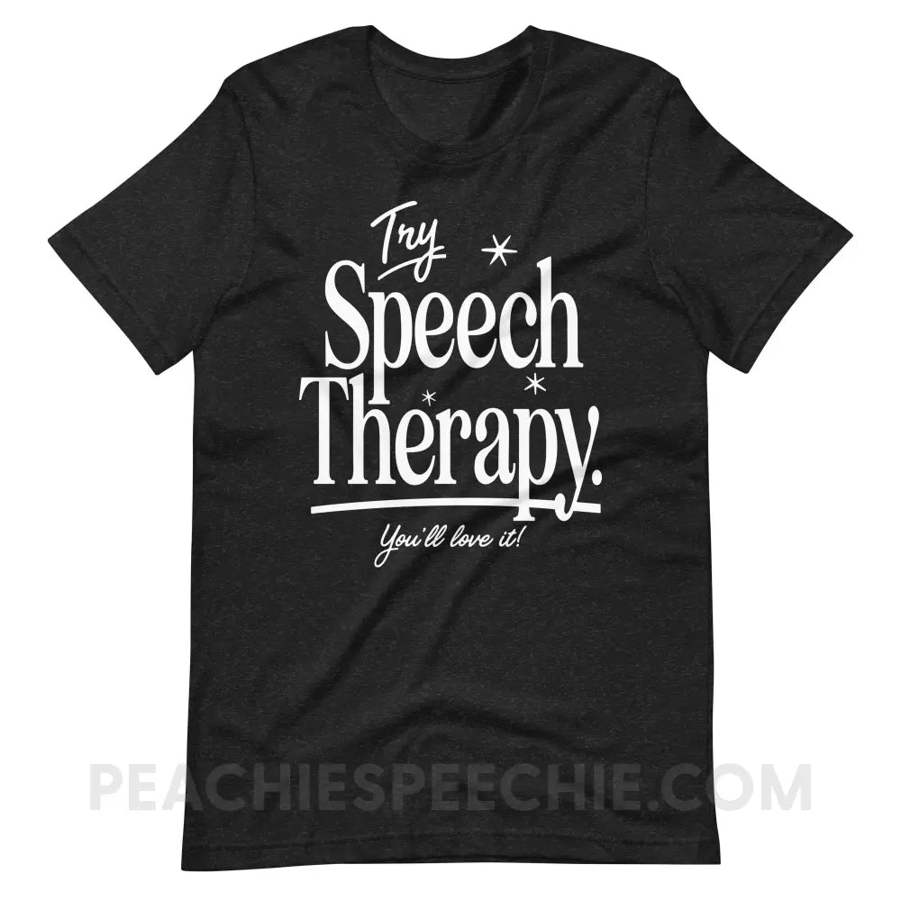 Try Speech Therapy Premium Soft Tee - Black Heather / S - peachiespeechie.com