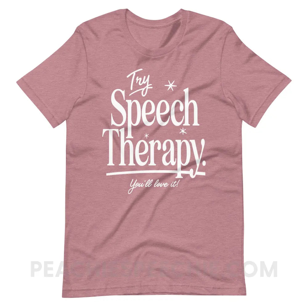 Try Speech Therapy Premium Soft Tee - Heather Orchid / S - peachiespeechie.com