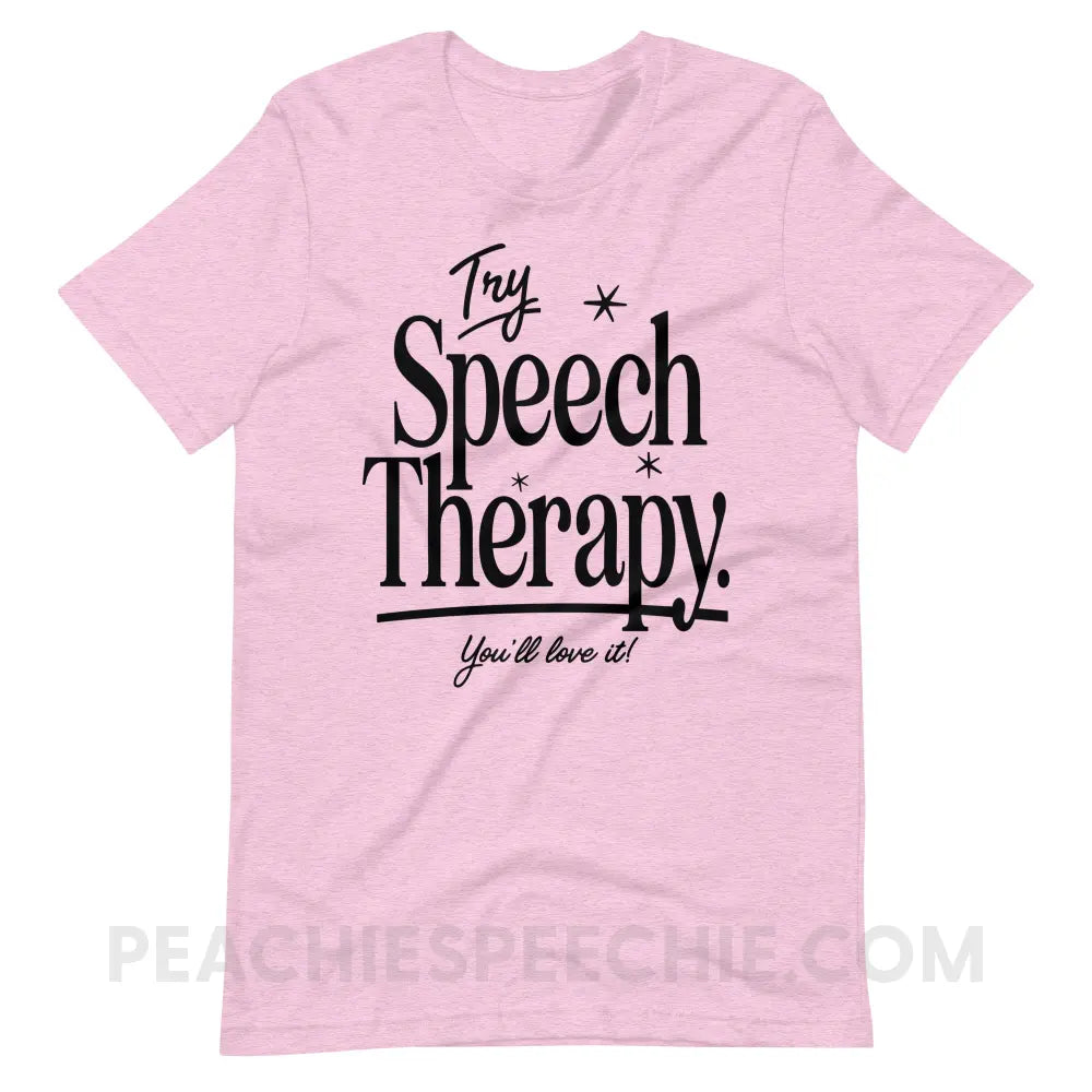 Try Speech Therapy Premium Soft Tee - Heather Prism Lilac / S - peachiespeechie.com