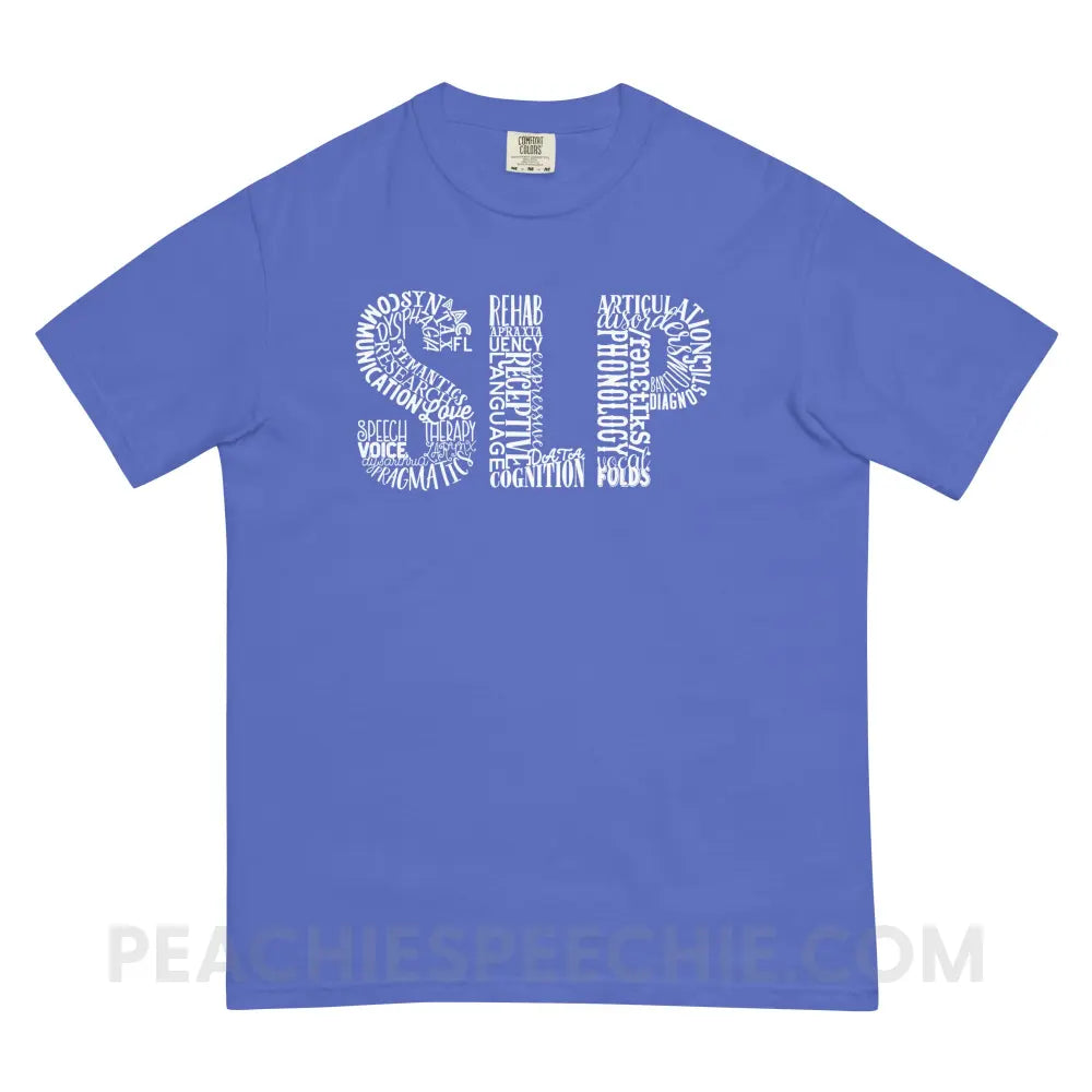 Typographic SLP Comfort Colors Tee - Flo Blue / S - peachiespeechie.com