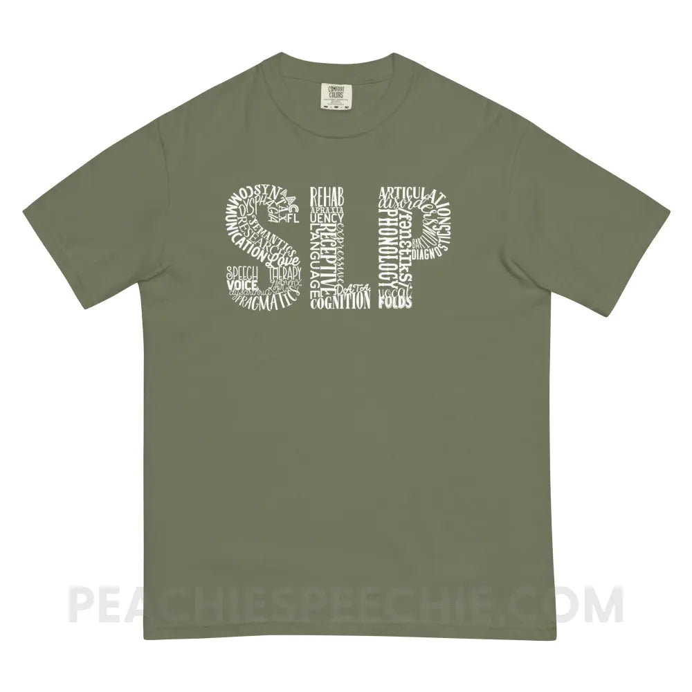 Typographic SLP Comfort Colors Tee - Moss / S - peachiespeechie.com