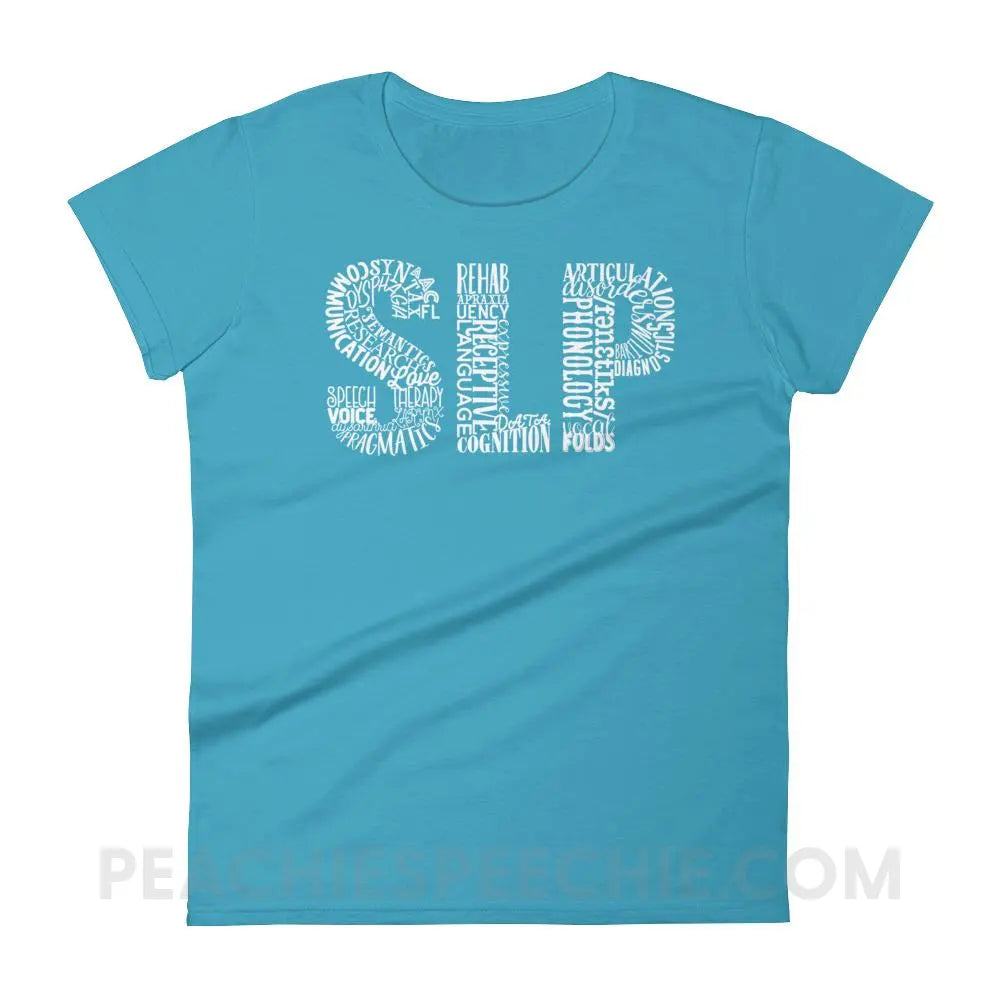 Typographic SLP Women’s Trendy Tee - Caribbean Blue / S T-Shirts & Tops peachiespeechie.com