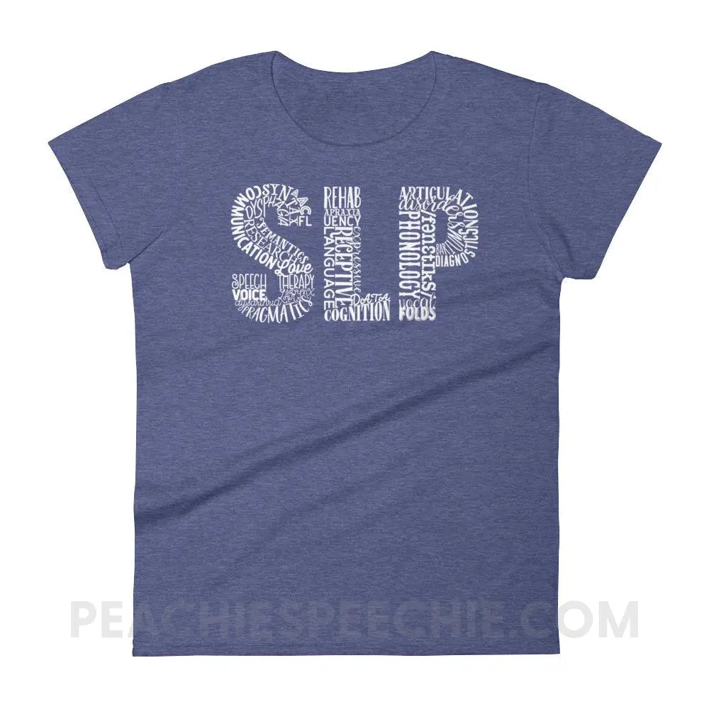 Typographic SLP Women’s Trendy Tee - Heather Blue / S T-Shirts & Tops peachiespeechie.com
