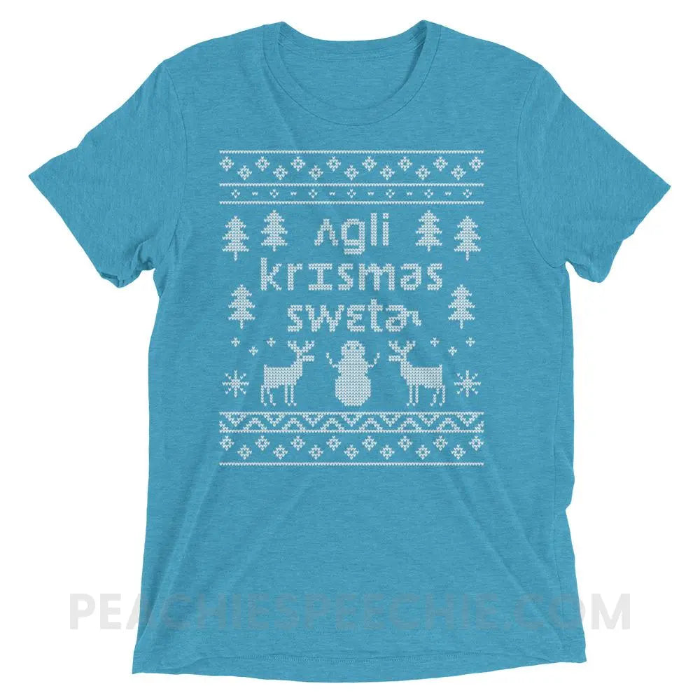 Ugly Christmas Sweater Tri-Blend Tee - Aqua Triblend / XS - T-Shirts & Tops peachiespeechie.com