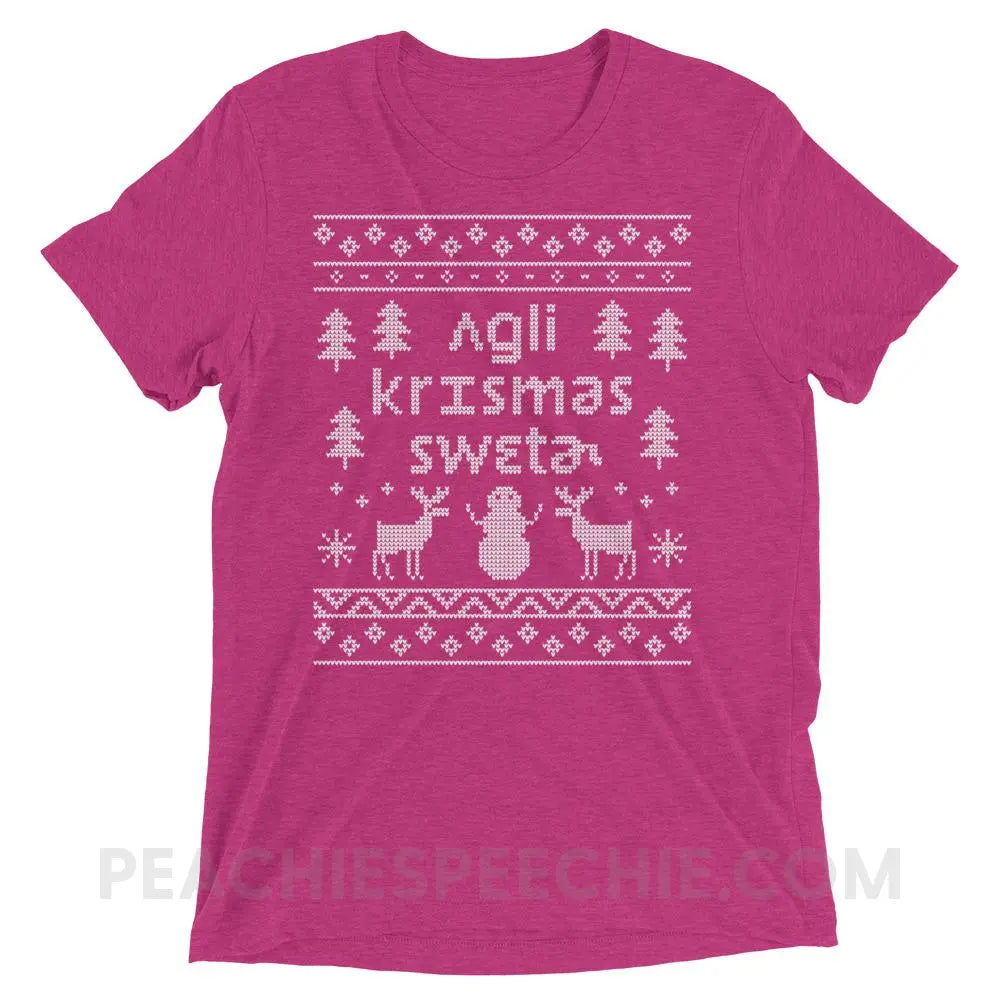 Ugly Christmas Sweater Tri-Blend Tee - Berry Triblend / XS - T-Shirts & Tops peachiespeechie.com