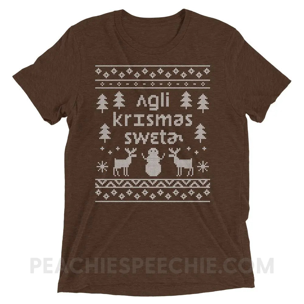 Ugly Christmas Sweater Tri-Blend Tee - Brown Triblend / XS - T-Shirts & Tops peachiespeechie.com