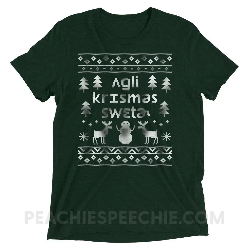 Ugly Christmas Sweater Tri-Blend Tee - Emerald Triblend / XS - T-Shirts & Tops peachiespeechie.com