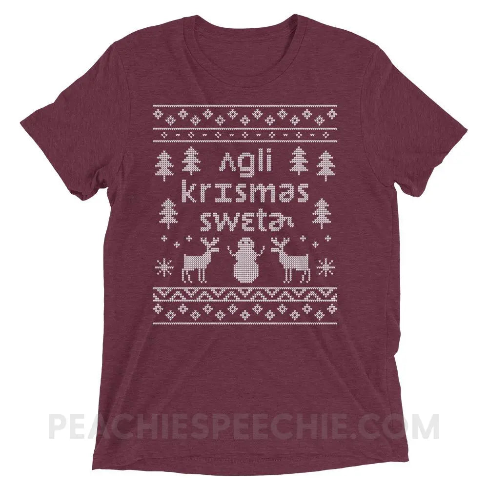 Ugly Christmas Sweater Tri-Blend Tee - Maroon Triblend / XS - T-Shirts & Tops peachiespeechie.com