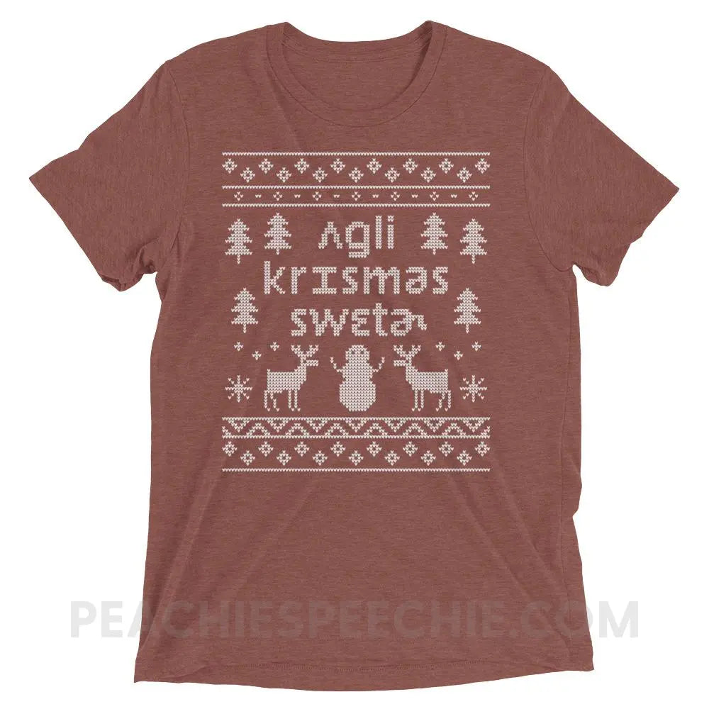 Ugly Christmas Sweater Tri-Blend Tee - Mauve Triblend / XS - T-Shirts & Tops peachiespeechie.com