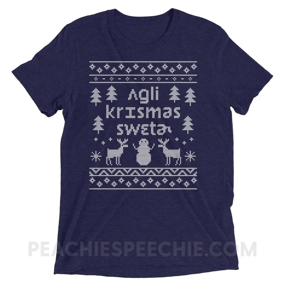 Ugly Christmas Sweater Tri-Blend Tee - Navy Triblend / XS - T-Shirts & Tops peachiespeechie.com