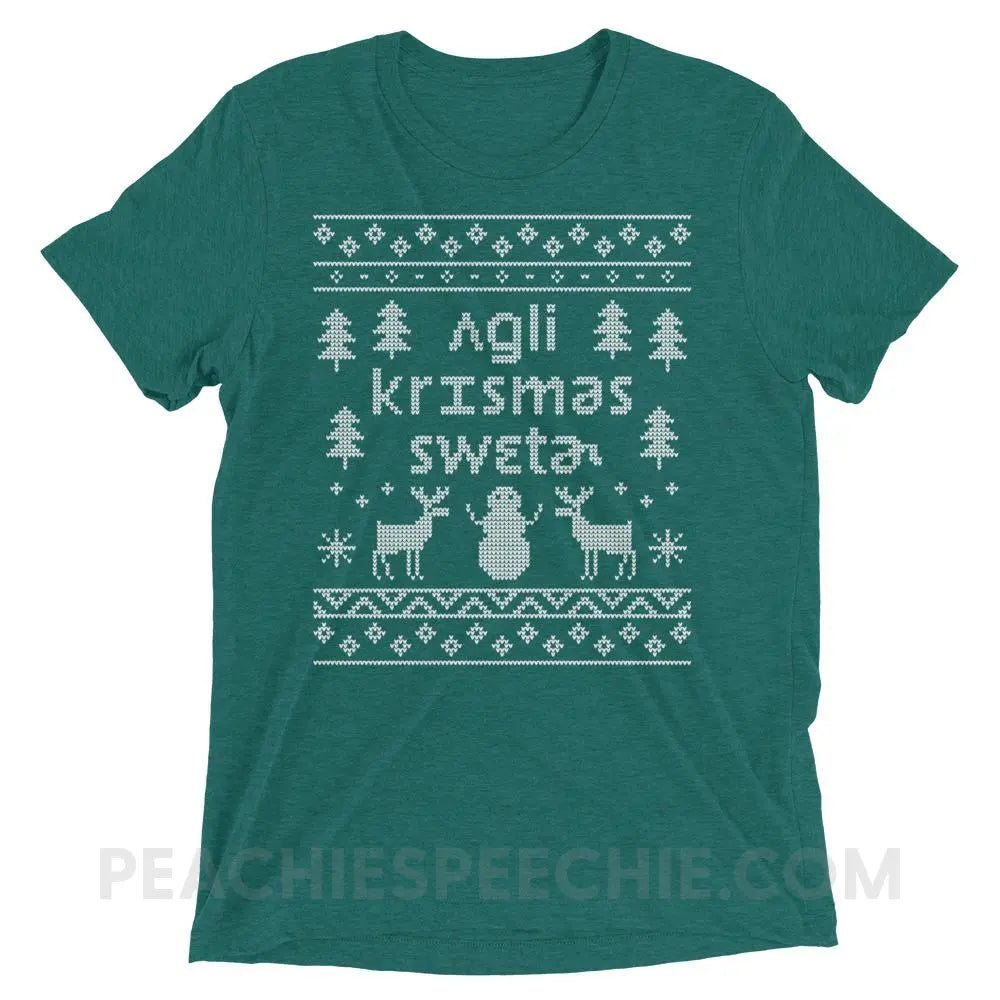 Ugly Christmas Sweater Tri-Blend Tee - Teal Triblend / XS - T-Shirts & Tops peachiespeechie.com