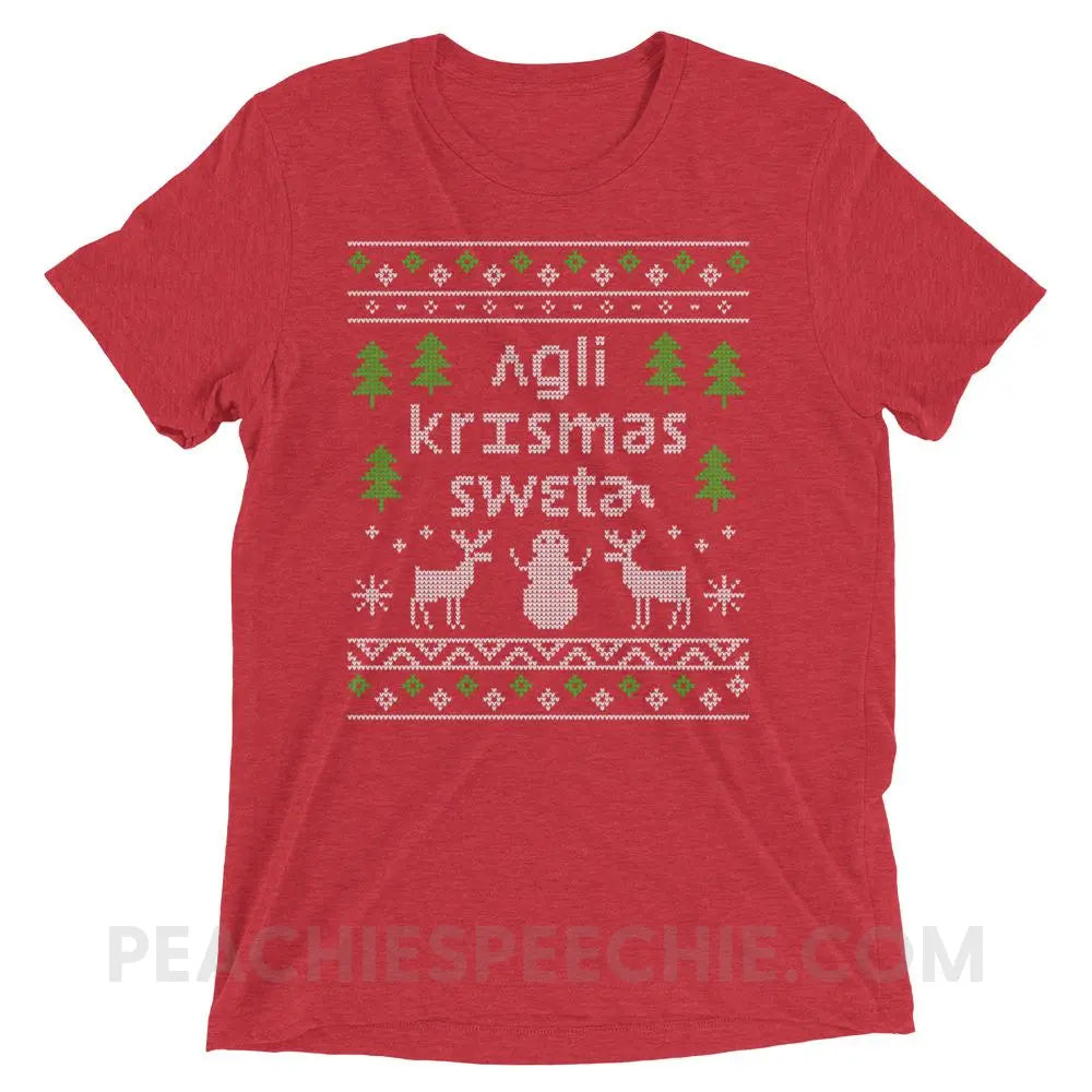 Ugly Christmas Sweater Tri-Blend Tee - Red Triblend / XS - T-Shirts & Tops peachiespeechie.com