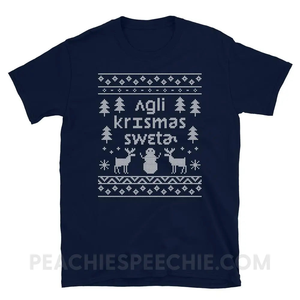 Ugly Christmas Sweater Classic Tee - Navy / S - T-Shirts & Tops peachiespeechie.com