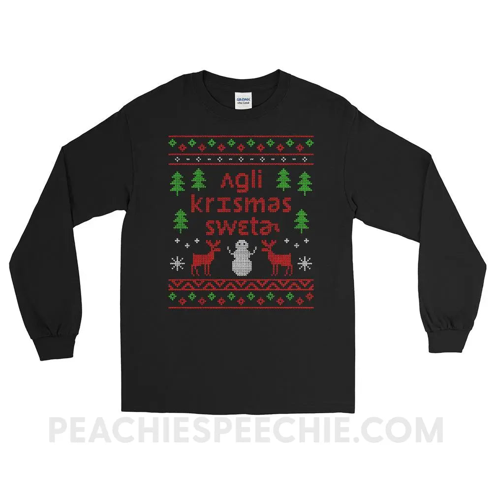 Ugly Christmas Sweater Long Sleeve Tee - Black / S - T-Shirts & Tops peachiespeechie.com