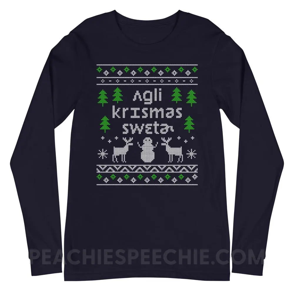 Ugly Christmas Sweater Premium Long Sleeve - Navy / XS - peachiespeechie.com