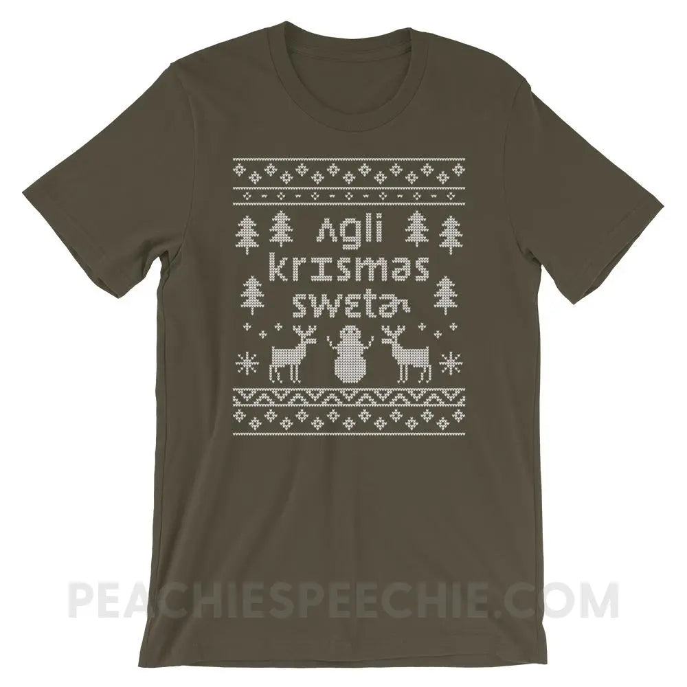 Ugly Christmas Sweater Premium Soft Tee - Army / S - T-Shirts & Tops peachiespeechie.com