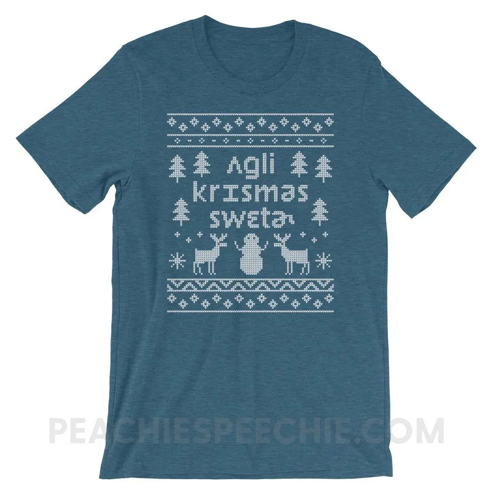 Ugly Christmas Sweater Premium Soft Tee - Heather Deep Teal / S - T-Shirts & Tops peachiespeechie.com
