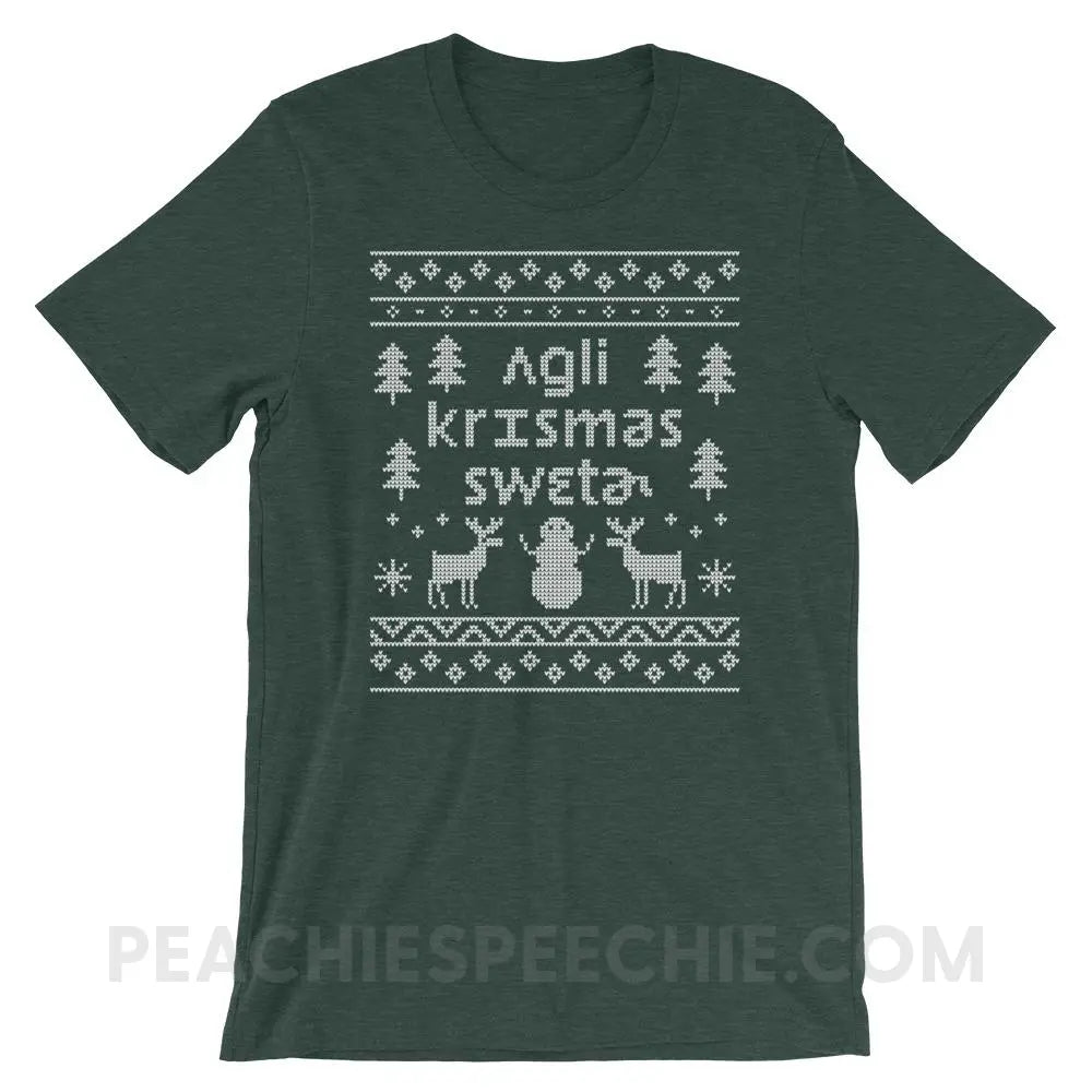 Ugly Christmas Sweater Premium Soft Tee - Heather Forest / S - T-Shirts & Tops peachiespeechie.com