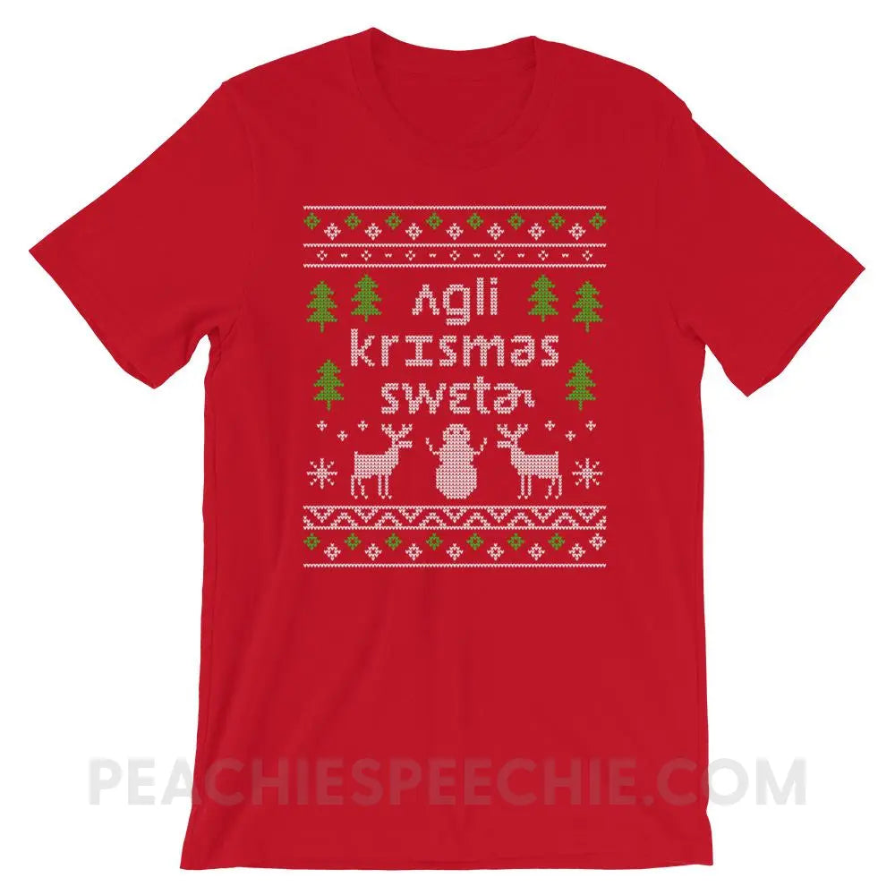 Ugly Christmas Sweater Premium Soft Tee - Red / S - T-Shirts & Tops peachiespeechie.com