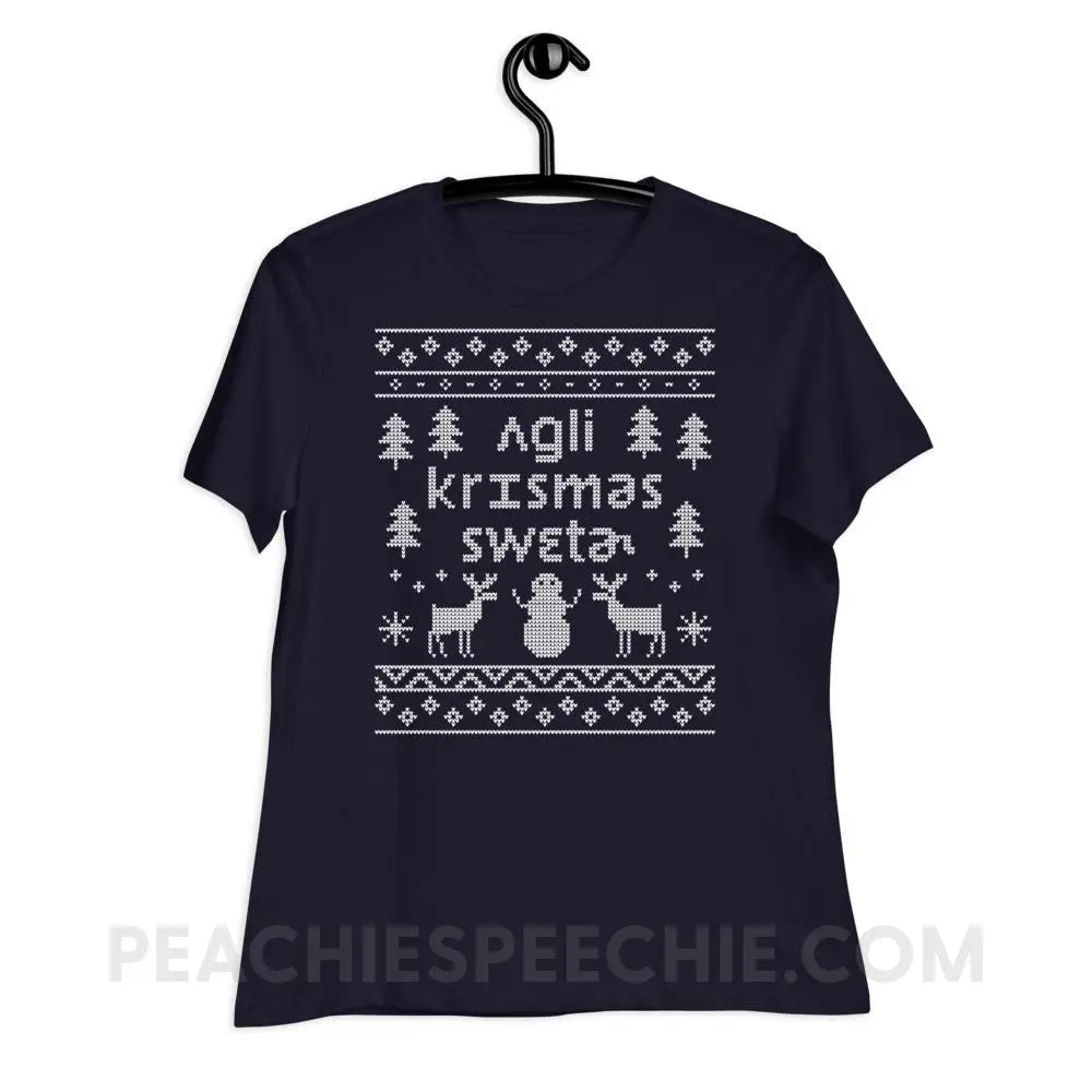 Ugly Christmas Sweater Women’s Relaxed Tee - Navy / S T - Shirts & Tops peachiespeechie.com