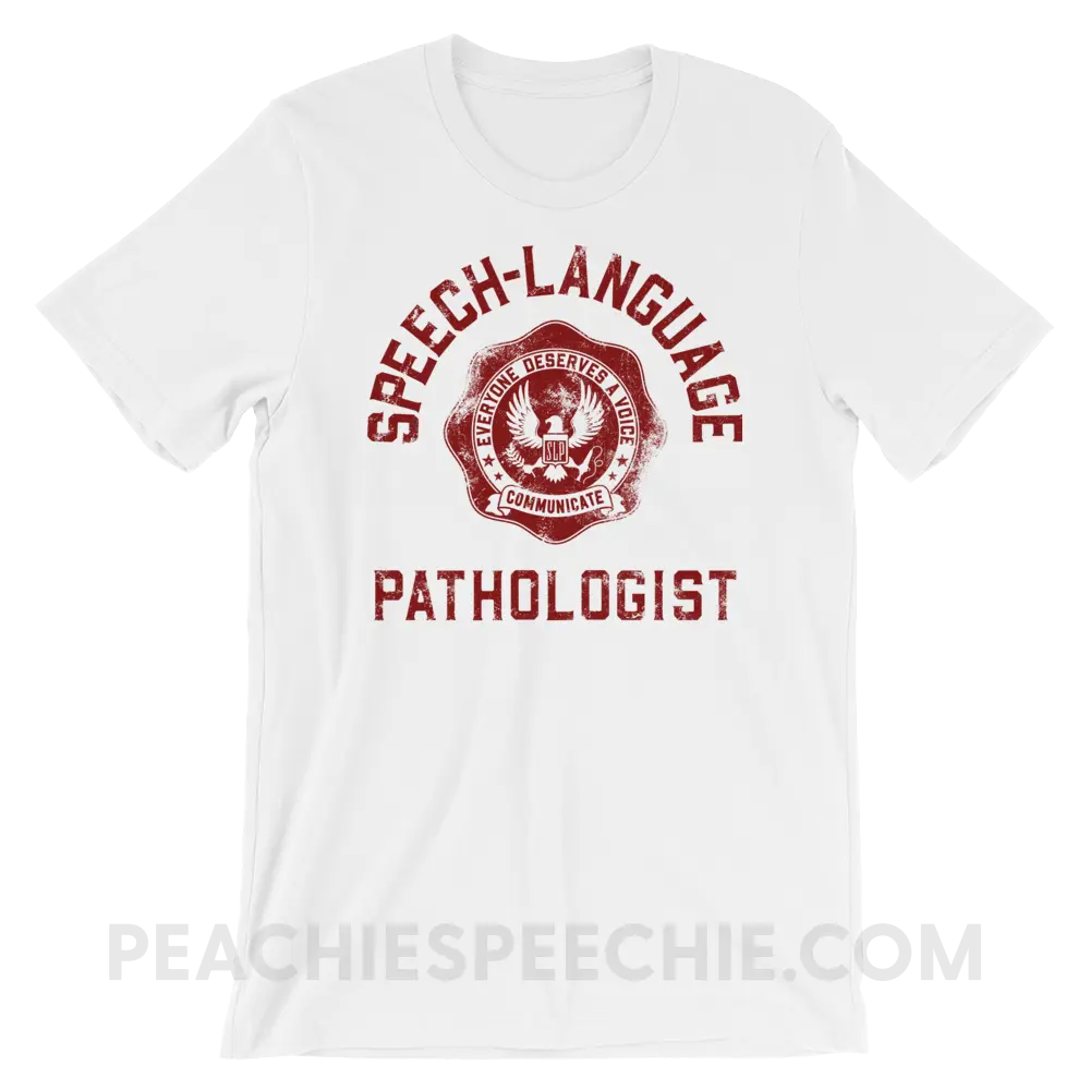 SLP University Premium Soft Tee - Crimson/White / XS - T-Shirts & Tops peachiespeechie.com