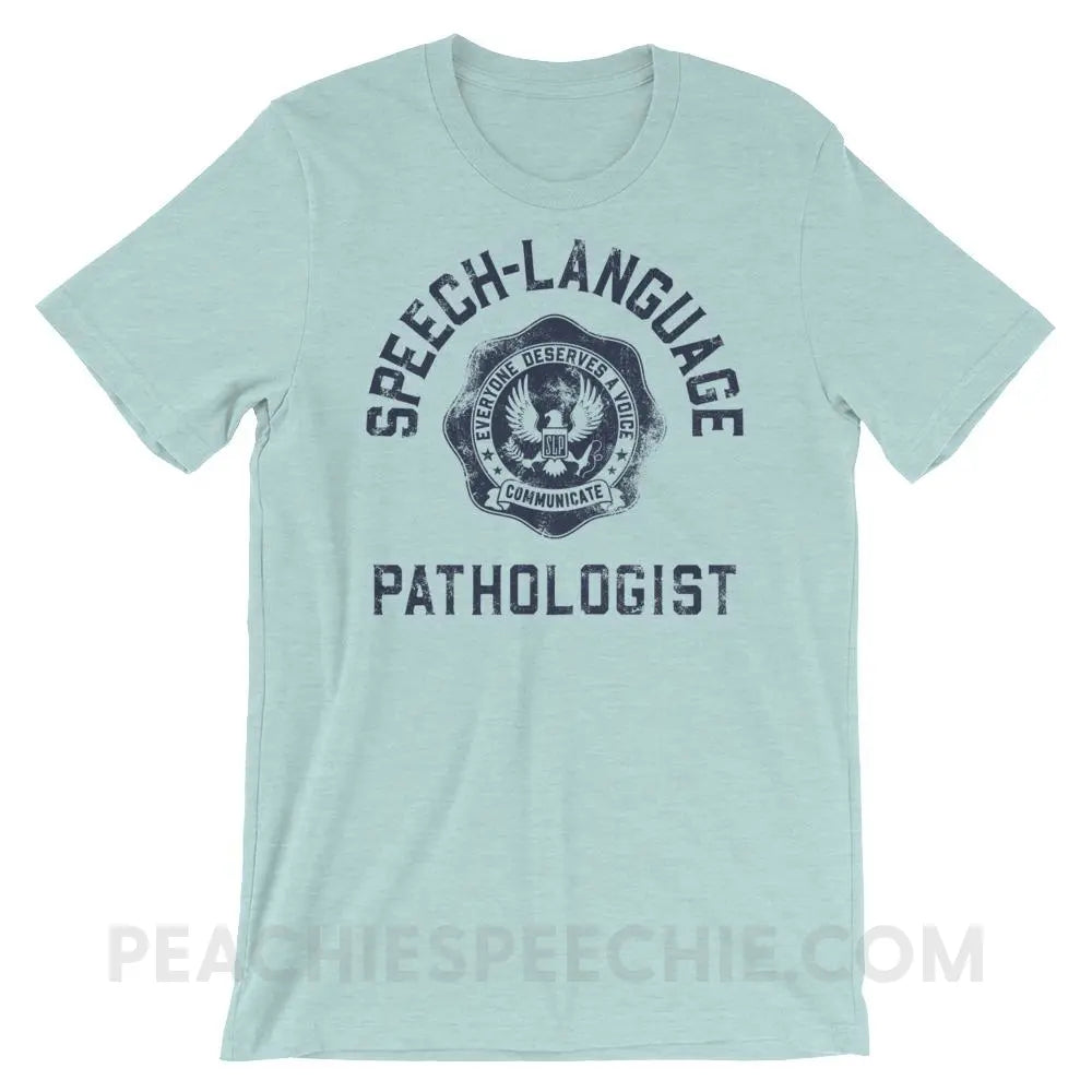 SLP University Premium Soft Tee - Navy/Heather Prism Ice Blue / XS - T-Shirts & Tops peachiespeechie.com