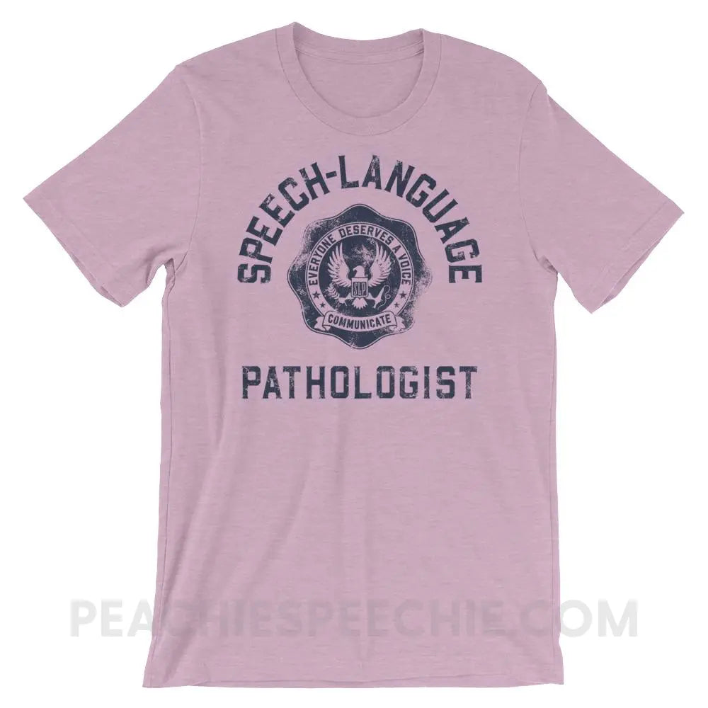 SLP University Premium Soft Tee - Navy/Heather Prism Lilac / XS - T-Shirts & Tops peachiespeechie.com