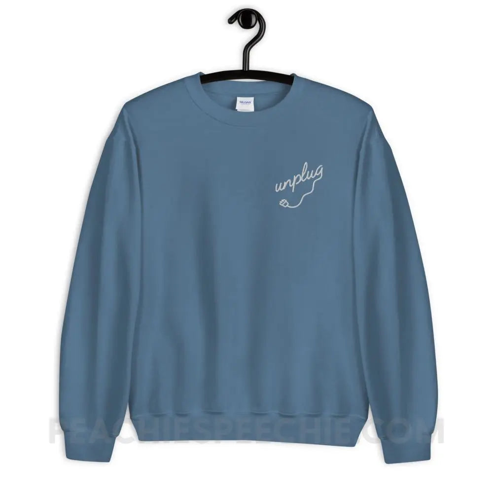 Unplug Embroidered Classic Sweatshirt - Indigo Blue / S - peachiespeechie.com